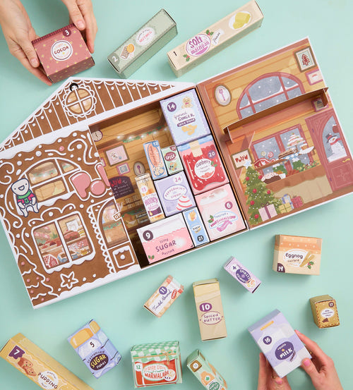 The calendar open with its 24 little project boxes