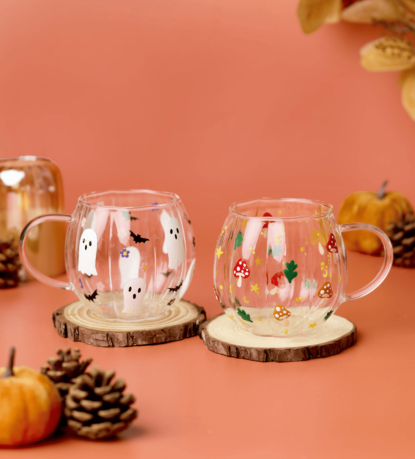 Glass Pumpkin Mug x2