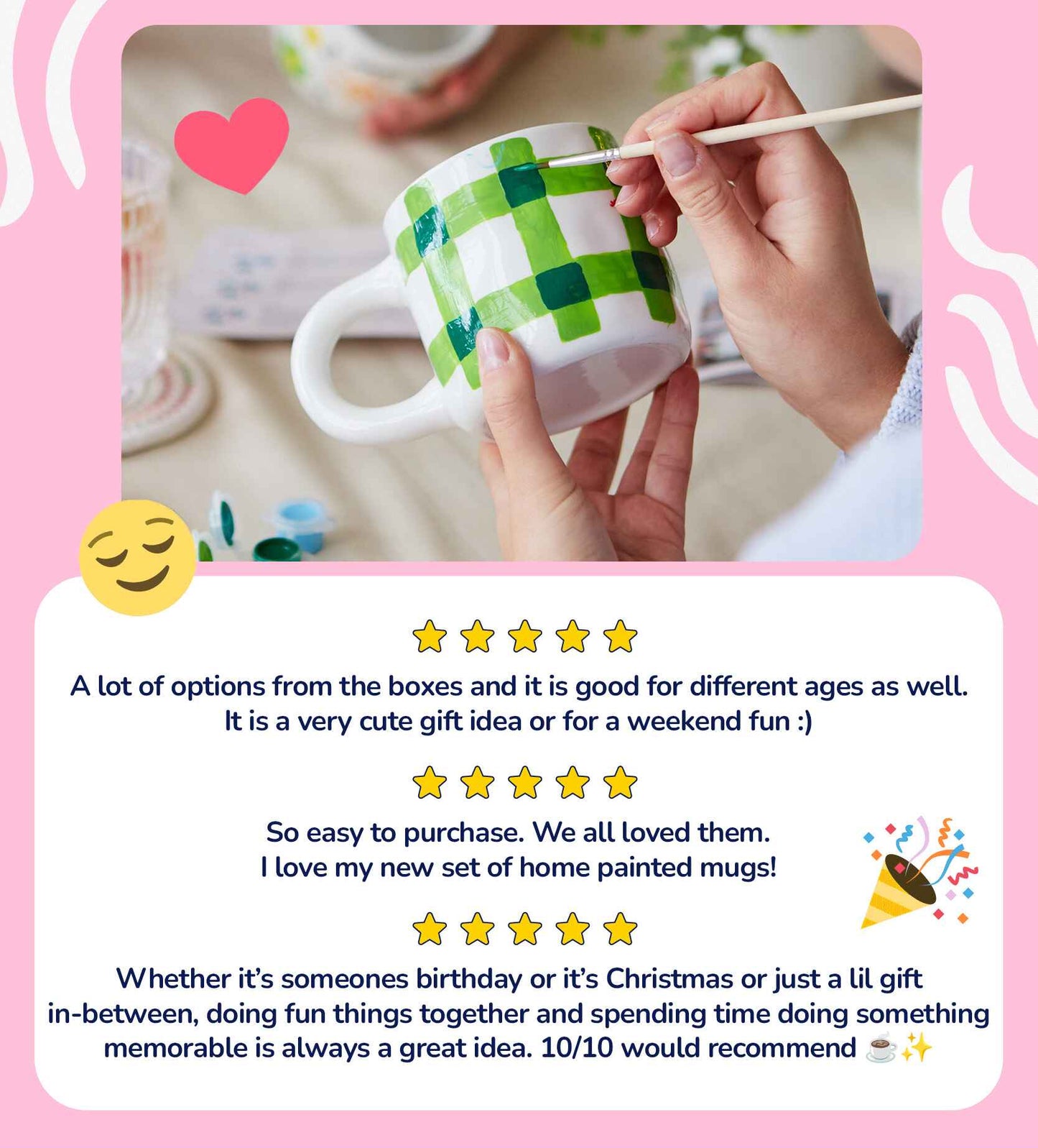 Paintables Trio kit on a pastel pink background featuring colorful design illustrations of mugs, vases, and frames.